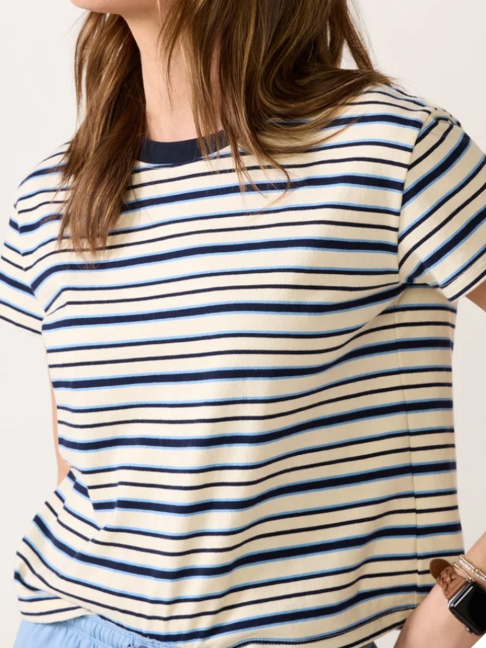 PerfectWhiteTee. Dawn Striped Tee. Blue/cream/Black. Size S